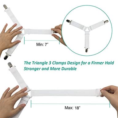 Bed Sheet Fasteners, Adjustable Mattress Suspenders, Mattress Cover Straps, Bed Corner Holder and Keepers and the Bed Sheet Grippers Clips (Triangle White Set of 4) - Image 4