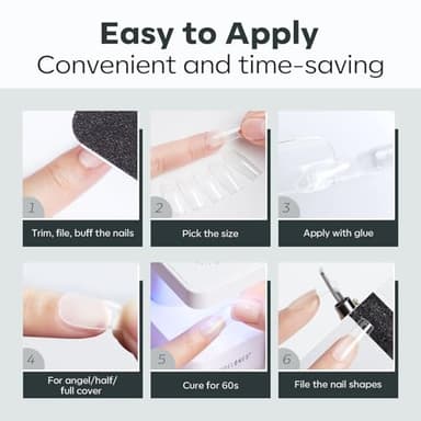 modelones Extra Short Square Nail Tips, Pre-shaped Soft Gel Tips Fake Nails False Acrylic Clear Full Cover Press on Extension Kit Gel Manicure DIY at Home 216PCS 12Sizes - Image 9