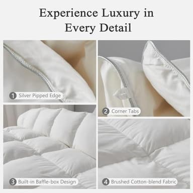 DWR Superior Feather Down Comforter Oversized King Size, Ultra-Soft Rose-Silk Cotton-Blend Fabric, All Season Medium Warmth Bed Duvet Insert(120"x98", White) - Image 5