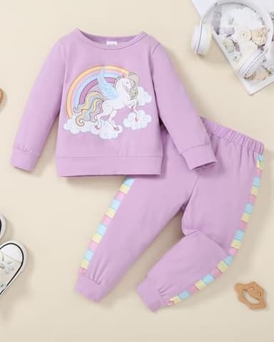 YALLET Toddler Girls Clothes Baby Girl Fall Outfits Long Sleeve Sweatshirt Pants Sets Winter Sweatsuit Clothing for Girl 2-3T Unicorn-Purple - Image 3