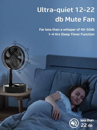 UN UNITEDTIME Foldable Fan Foldaway with Remote Control, 7200mAh Rechargeable Battery Powered Pedestal Fan for Camping, 4 Speed, Timer, Portable Table for Travel, Outdoor, Home (Black) - Image 3