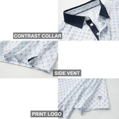 Golf Shirts for Men Dry Fit Short Sleeve Print Performance Moisture Wicking Polo Shirt White - Image 4
