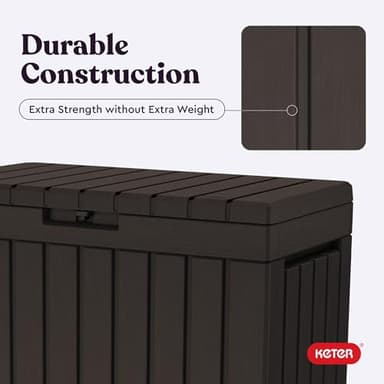 Keter Kentwood 50 Gallon Resin Deck Box-Organization and Storage for Patio Cushions, Throw Pillows and Garden Tools, Brown - Image 6