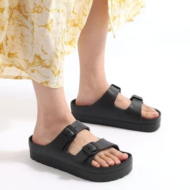 Goosecret Women's Platform Sandals with Arch Support Chunky Lightweight Foam Slip on Slides Comfortable Summer Beach Sandals with Adjustable Buckle Black, 39(size 8-8.5) - Image 7