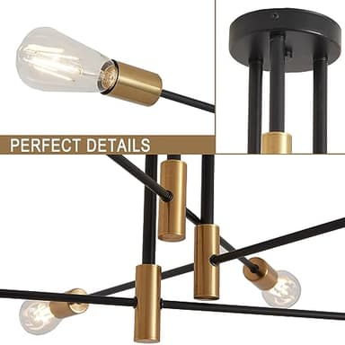 OUREDEEY Sputnik Chandelier - 6-Light Semi Flush Mount Ceiling Light Fixture,Mid Century Modern Hanging Light Fixtures,Black and Gold Chandeliers for Dining Room Bedroom Living Room Kitchen - Image 5