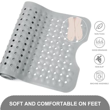 TEESHLY Bath Tub and Shower Mats, Non Slip 40 x 16 Inch Extra Large Bathtub Mat, Machine Washable Bathmat with Drain Holes, Suction Cups for Bathroom Floor, Gray - Image 4