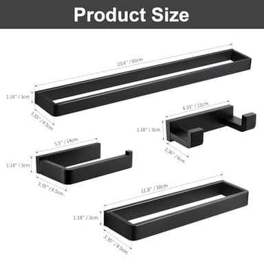 YACVCL 4-Piece Matte Black Bathroom Hardware Accessories Set, Bath Towel Bar Set SUS304 Stainless Steel, Round Towel Racks for Bathroom Wall Mounted - Image 6