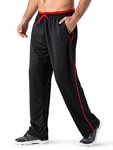 MAGNIVIT Men's Athletic Pants Lightweight Wide Leg Exercise Lounge Pants Loose Fit Black/Red - Image 1