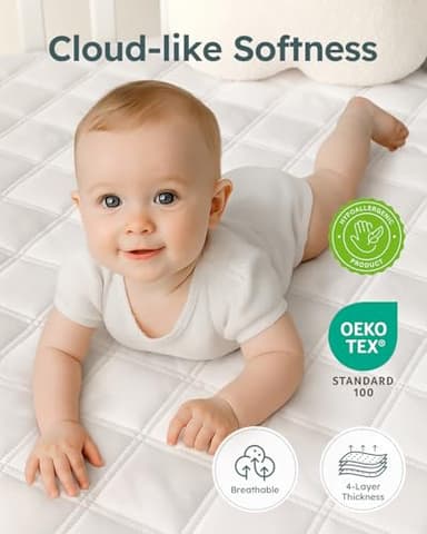 Yoofoss Waterproof Crib Mattress Protector 2 Pack, Quilted Crib Mattress Pad Cover Ultra Soft and Breathable, Machine Washable Toddler Mattress Protector for Standard Baby Crib Size 52''x28'' - Image 3