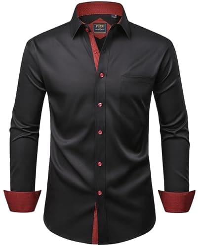 Alimens & Gentle Men's Dress Shirts Long Sleeve Wrinkle-Free Business Casual Button Down Shirt, Black Red, 4X-Large - Image 1