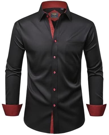 Alimens & Gentle Men's Dress Shirts Long Sleeve Wrinkle-Free Business Casual Button Down Shirt, Black Red, 4X-Large - Image 1