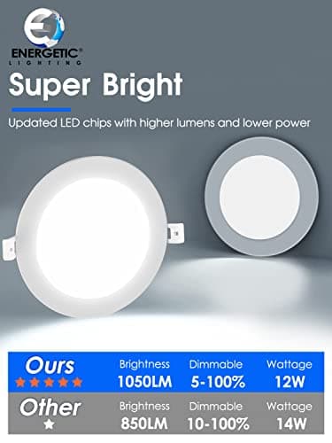 2 Pack 6 Inch Ultra-Thin LED Recessed Ceiling Light with Junction Box, 5000K Daylight, 12W 110W Eqv, Dimmable Canless LED Recessed Light, 1050LM High Brightness Wafer Downlight- ETL&FCC Certified - Image 3