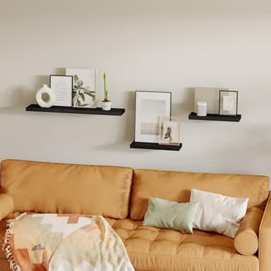 Fixwal Floating Shelves for Wall, Wall Mounted Rustic Wood Shelves for Bathroom, Living Room, Bedroom and Kitchen, Wall Shelves for Storage,Books,Room Decor (Black, Set of 4, 15.8 Inch) - Image 6