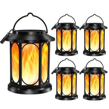 Solar Outdoor Lanterns Light Flickering Flame, Waterproof Outdoor Lanterns for Halloween Patio Garden Yard Deck Pathway, 4 Pack - Image 1