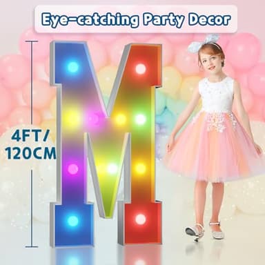 imprsv 4FT Colorful Marquee Light Up Letters M, 18 Colors Large Light up Letters Alphabet Sign with Remote, Large Marry Me Sign, Birthday Party Decorations Baby Shower Anniversary Wedding Decoration - Image 6
