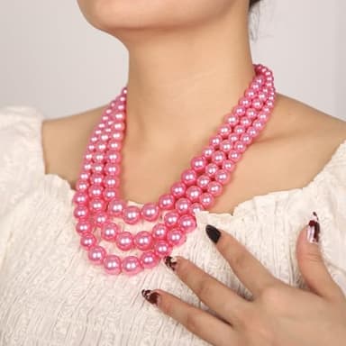 Denifery Vintage 1920s Large Pearl Collar Choker Necklace Earrings Set Simulated Pearl Statement Necklace Multi Strand Pearl Necklace Costume Jewelry Chunky Pearls Necklaces Wedding Jewelry for Women, - Image 3