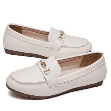 DeYashopin Women's Loafer Shoes Leisure Slip On Work Shoes Comfort Walking Flats White 8 - Image 3