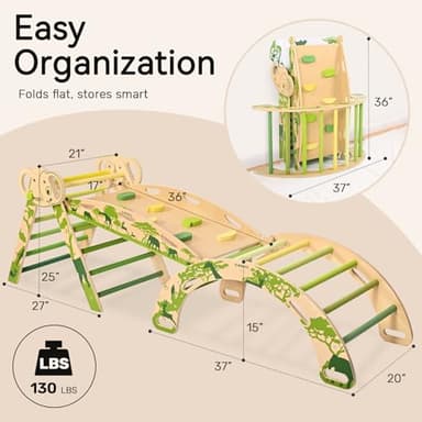 Wingyz 8-in-1 Pikler Triangle Set with Cushion-Wooden Baby Climbing Toys with Arch, Ramp & Ladder | Montessori Toddler Climber Indoor Jungle Gym for 1-3 Year Olds (Green) - Image 2