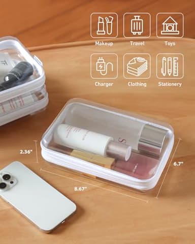 3PCS Clear Hard Shell Zipper Case,Portable Cosmetic Bag with Zipper, Diaper Bag Organizing Pouches, Kid's Toy Storage Organizer Bins,Hard Plastic Case, Halloween Thanksgiving Storage Bins - Image 2