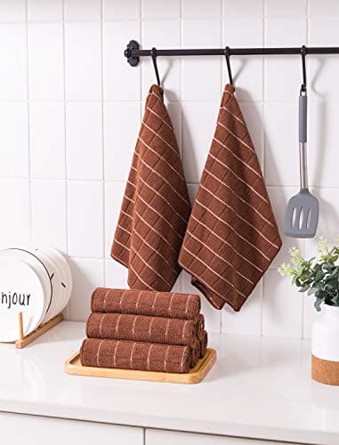 Microfiber Dish Towels - Soft, Super Absorbent and Lint Free Kitchen Towels - 8 Pack (Lattice Designed Brown Colors) - 26 x 18 Inch - Image 6