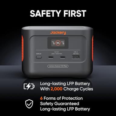 Jackery Explorer 100 Plus Power Station, 99Wh LiFePO4 Battery Power Bank, 3-Port 128W Portable Charger, PD 3.0 Fast Charge, Compatible with MacBook Pro/Air, iPhone 15/14 Series (Solar Panel Optional) - Image 6