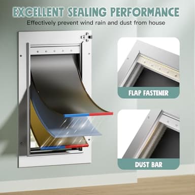 PETCOMING 3-Flap Dog Door, All Aluminum Alloy Large Doggy Doggie Door for Wall, Telescoping Tunnel, Heavy Duty Pet Door for Dogs, Insulation Layer, 2 Magnetic Flaps, Closing Panel, Pets Up to 110 LB - Image 3