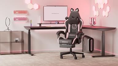 Dowinx Gaming Chair Cute with Cat Ears and Massage Lumbar Support, Ergonomic Computer Chair for Girl with Footrest and Headrest, Comfortable Reclining Game Chair 290lbs for Adult, Teen, Black - Image 7