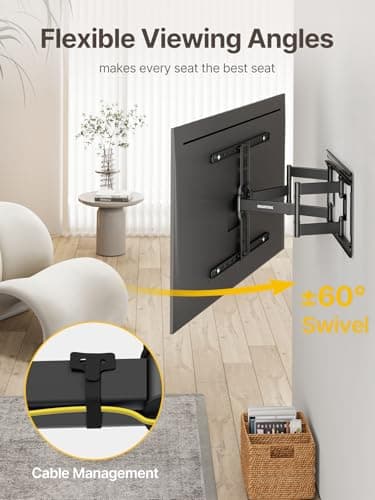 monTEK Ultra Slim TV Wall Mount for 43-90 Inch TVs | 1.1" Thin Low Profile Full Motion Bracket | Dual Swivel Articulating Arms with Tilt | Max VESA 600x400mm | Holds 132lbs | Fits 16"/18" Studs - Image 6