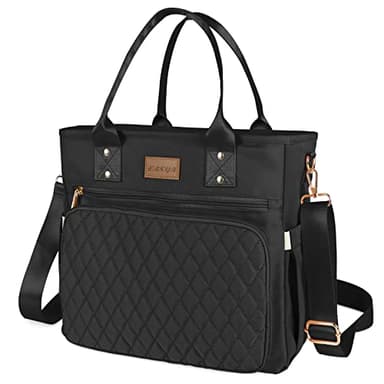 EASYA Large Insulated Lunch Bag for Work, Women's Nylon Thermal Lunch Box, Leakproof Cooler Tote Bag with Storage Pocket (Black) - Image 1