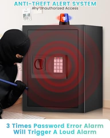 14.17 Inches Tall Safe Box, Home Safe with Fireproof Waterproof Bag, Anti-Theft Digital Security Lock Box with Smart Alert System, Removable Shelf, Mute Function, Document Safes for Money Jewelry - Image 7