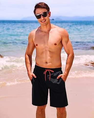difficort Mens Swim Trunks Quick Dry Bathing Suit 9 inch Inseam Board Shorts with Compression Liner and Zipper Pocket,Black,2X-Large - Image 3