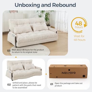 MAXYOYO Adjustable Floor Sofa Couch with 2 Pillows, Multi-Functional Bean Bag Bed, 5-Position Foldable Lazy Sofa Sleeper Bed with Armrest Versatile Floor Seating for Reading Gaming, Beige, Double - Image 5