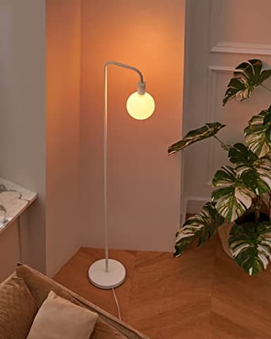 ONEWISH Floor Lamp for Living Room - Minimalist Standing Lamp with Modern LED Bulb, White Frosted Globe Glass 6", 1800K Warm Ambiant Lighting Decorative Tall Lamp for Bedroom Dorm - Image 8
