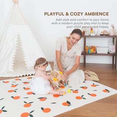 Childlike Behavior Baby Play Mat - 72x48-Inch Tummy Time Mat - 6-Piece Interlocking Foam Floor Tiles for Toddlers - Soft Waterproof for Floor Play and Crawling - Oranges - Image 2
