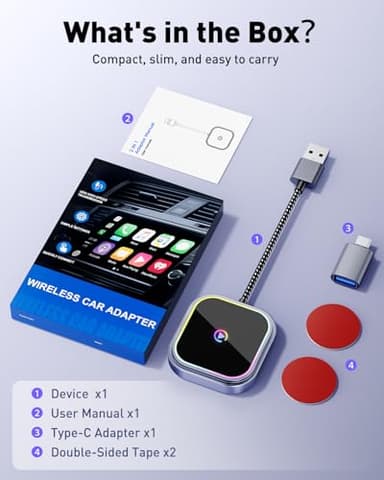 FAHREN 2-in-1 Wireless Carplay Adapter for iPhone & Android, Mini Apple Carplay Dongle & Android Auto Adapter Audio Reactive Lighting Design, Bluetooth Connection, with USB Type-A & Type-C - Image 8