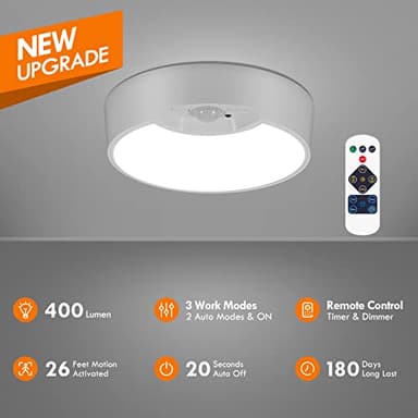 Alivation Motion Sensor Ceiling Light Battery Operated Light Fixture, 120 LED Closet Light Motion Activated, Battery Powered Wireless Lights for Wall Laundry Garage Bathroom Shower Porch Shed 400 LM - Image 2