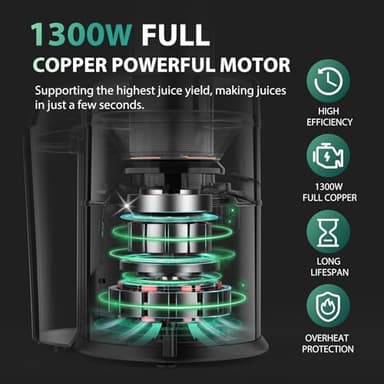 1300W KOIOS Centrifugal Juicer Machines, Juice Extractor with Extra Large 3inch Feed Chute, Full Copper Motor, Titanium-Plated Filter, High Juice Yield, 3 Speeds Mode,Easy to Clean with Brush,BPA-Free - Image 2
