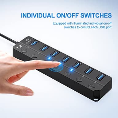 ONFINIO USB Hub 3.0, 7-Port USB Hub Splitter with Individual On/Off Switches and Lights, 3.2ft/1m Long Cable Compatible with MacBook, Laptop, Surface Pro, PS4, PC, Flash Drive, Mobile HDD - Image 5