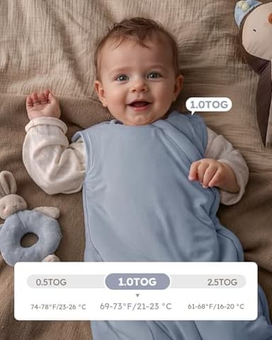 Yoofoss Rayon Made from Bamboo Baby Sleep Sack 6-12 Months 1.0 Tog Baby Wearable Blanket, Super Soft Infant Toddler Sleeping Sack 2-Way Zipper - Image 3