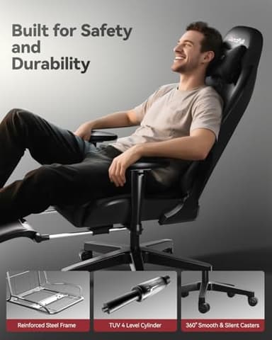 AutoFull C3 Gaming Chair, Racing Style Gaming Chair with Ergonomic Lumbar Support,Adjustable High Back PU Leather PC Chair with Footrest,Black - Image 9
