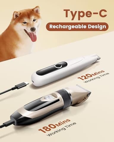 PAPMINI 2 in 1 Dog Grooming Kit, Low Noise Rechargeable Dog Clippers for Grooming, Cordless Dog Grooming Clippers and Dog Paw Trimmer, Dog Shavers for Grooming Small Dogs Cats Animals - Image 8