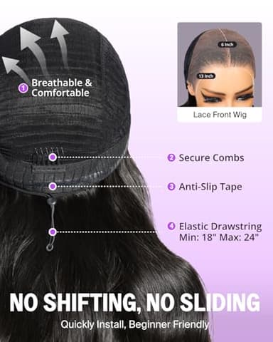 Megalook hair Glueless 13x6 Body Wave Lace Front Wigs Human Hair Pre Plucked Pre Cut Ear-To-Ear Frontal Wigs Human Hair 220% Density Wear and Go Glueless Drawstring Wig Human Hair 20 Inch - Image 5