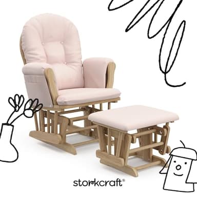 Storkcraft Premium Hoop Glider & Ottoman (Natural/Pink) — GREENGUARD Gold Certified Nursery Glider, Solid Wood Craftsmanship, Smooth-Gliding Nursery Chair and Ottoman, Award-Winning - Image 3