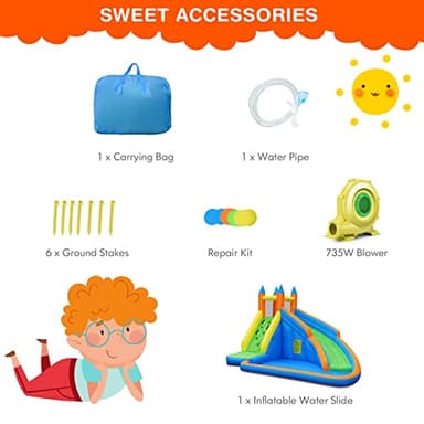 Costzon Inflatable Water Slide, Giant Bouncy Waterslide Park for Kids Backyard Outdoor Fun w/ 735w Blower, Climbing Wall, Splash Pool, 2-pcs, Blow up Water Slides Inflatables for Kids Party Gift - Image 4