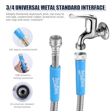 Metal Garden Hose 50ft Upgraded Kink Free and Rust Resistant Design, Stainless Steel Garden Hose With Solid Fitting and 8-Function Nozzle, Durable and Lightweight Outdoor Hose, Easy To Store - Image 3
