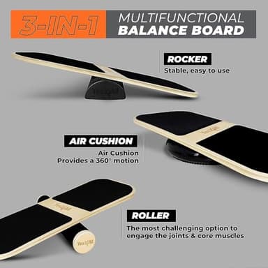 Yes4All Multi-Functional Combo for Balance Training, Balance Board Trainer, 3-in-1 Set with 3 Interchangeable Bases (Rocker, Air Cushion & Roller) - Image 2