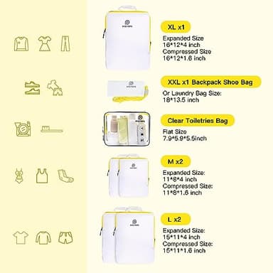 PFEYRPK Lightweight Compression Packing Cubes for Suitcases, Compressible Expandable Travel Packing Organizer with Clear Toiletries and Backpack Bag, Travel Essentials for Carry on Luggage 7 Set - Image 6