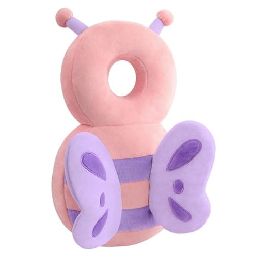 Baby Head Protection Backpack - Soft & Comfortable, Cute Cartoon Design, Pink Butterfly - Image 1