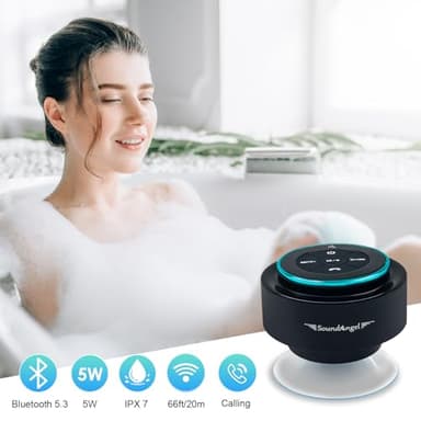 XLeader, Upgraded, Pro Shower Speaker, Certified IPX7 Waterproof Bluetooth Speaker with Suction Cup, Hook Clip, Built-in Mic, Crystal Sound&Rich Bass, up to 12H Playtime, Ideal Gifts - SoundAngel Mate - Image 6