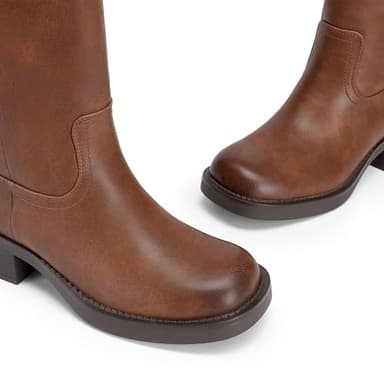 DREAM PAIRS Womens Knee High Boots Square Toe Platform Chunky Block Heel Banana Campus Boots for Women Comfortable Low Heel Side Zipper Womens Riding Tall Boots,Size 8.5,Light Brown,DWUMKB2539 - Image 4